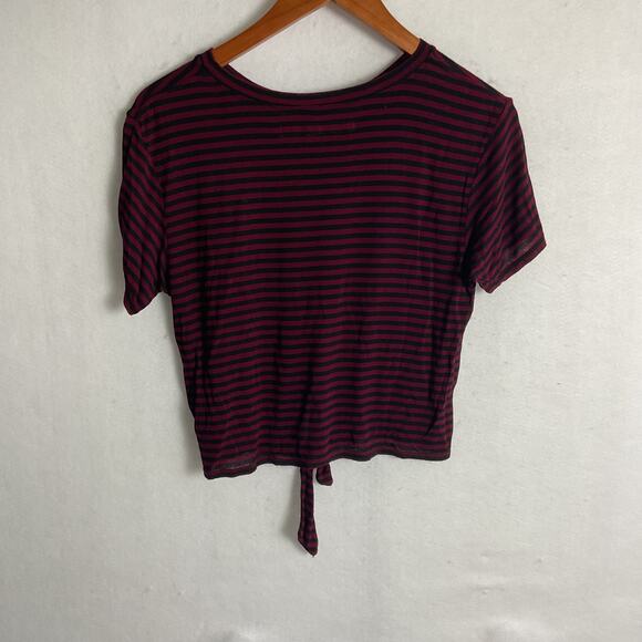 Enza Costa Womens Striped Front Tie Cropped Tee Shirt Small - Picture 4 of 9
